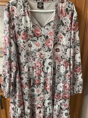 Floral Long Sleeve Tiered Dress - Pink/green Floral